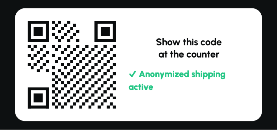 App: shipping QR code, anonymized shipping active